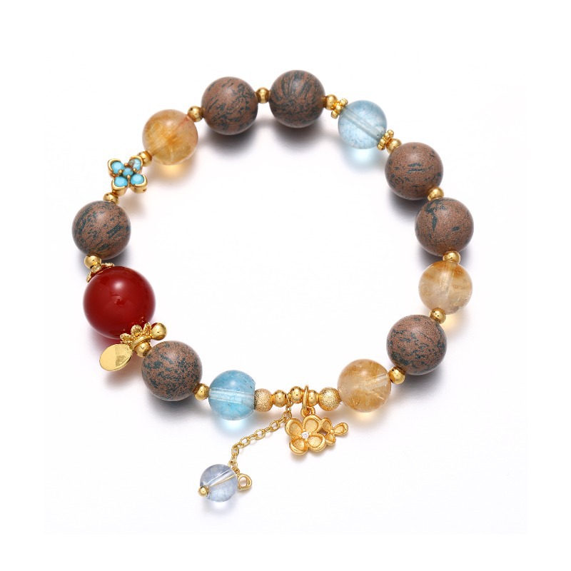 Nuevo estilo chino de perlas de ágata rojo amarillo cristal de cristal de azul azul imitación de piedra turquesa natural pulsera de cuentas pulsera de pulsera mujer