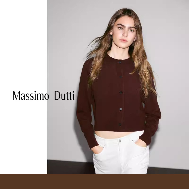 Autumn New Style Massimoduti2026 Women's Clothing, Simple and Elegant Workwear Style, Soft and Waxy Round Neck Knitted Cardigan