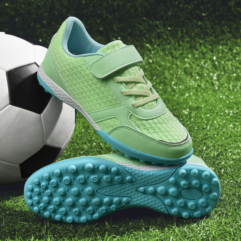 Zapatos de Fútbol Infantil con Velcro de Cuero Sintético, Ligeros y Antideslizantes para Césped