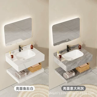 岩板无缝陶瓷一体盆公寓民宿酒店洗手盆工程款浴室柜组合