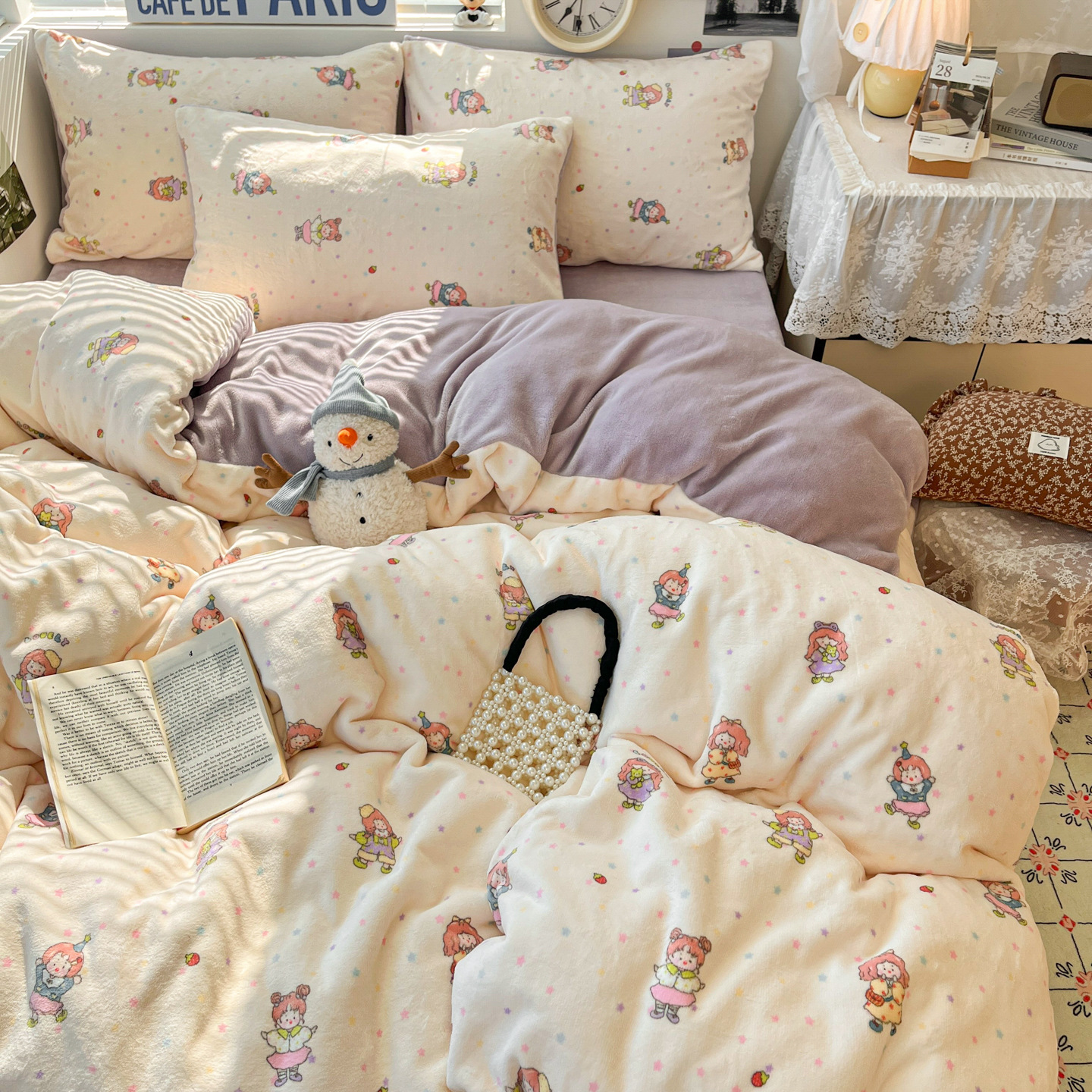 小清新冬季牛奶绒四件套加厚保暖珊瑚绒床单被套床笠学生三件套