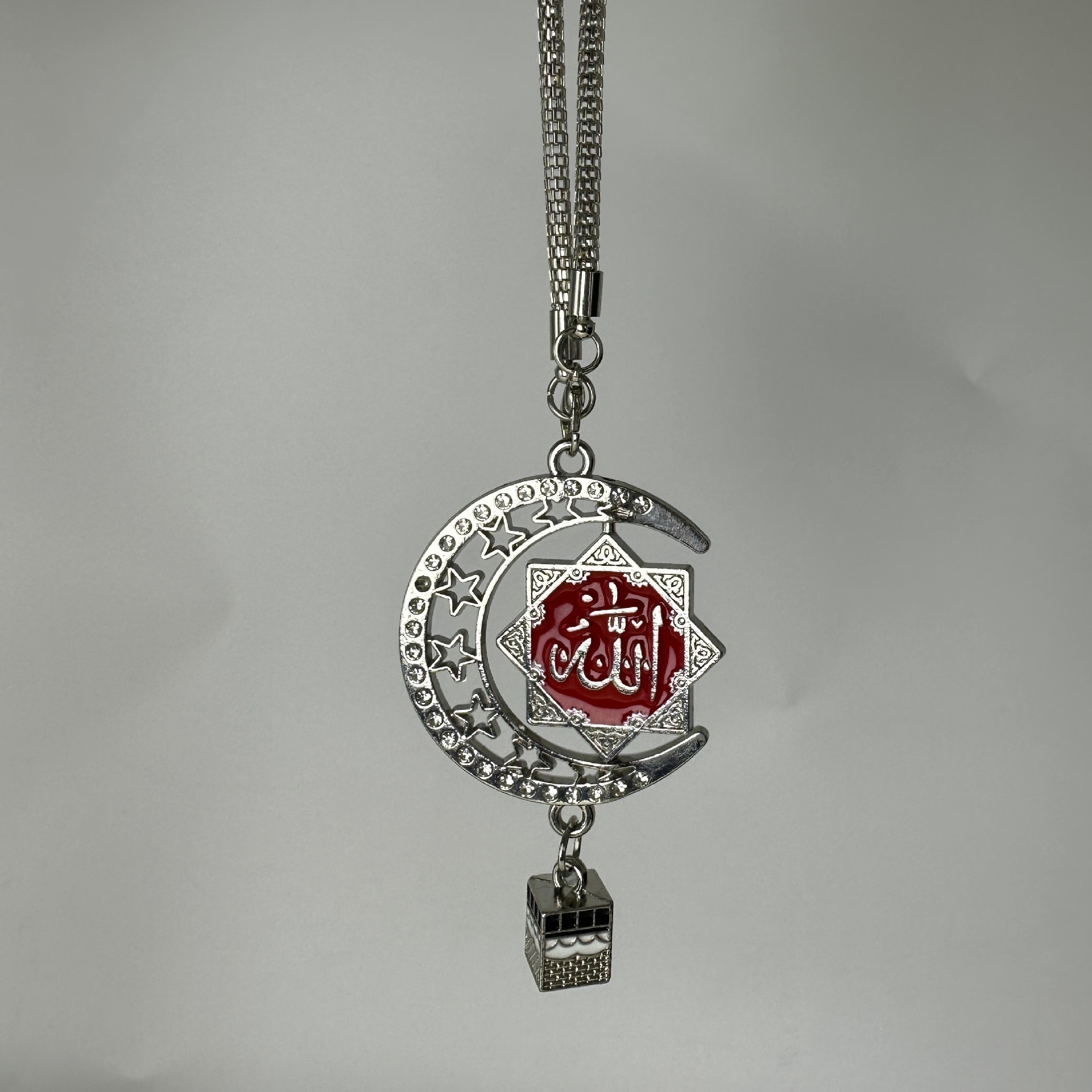 Popular cross-border direct-supply zinc alloy car pendant from the Middle East and Southeast Asia, double-sided diamond-embellished star-moon design, premium model