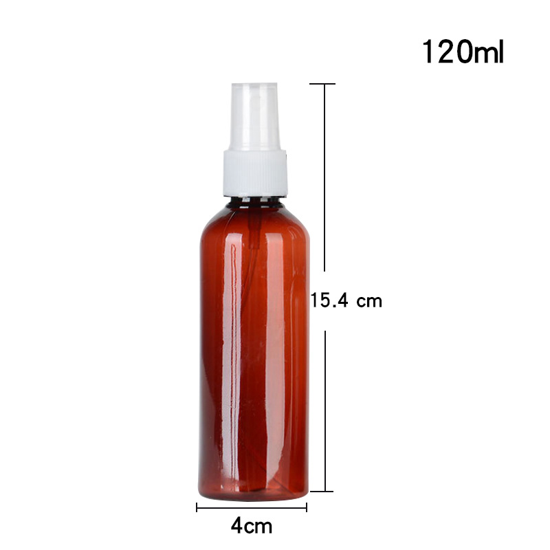 Botella de spray de pet al por mayor, té marrón, niebla fina marrón, subpaquete pequeño, botella vacía de plástico portátil, regadera pequeña, botella que evita la luz