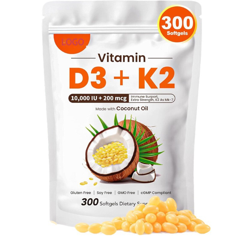 跨境现货 维生素D3K2胶囊初榨椰子油软胶囊D3K2补充剂软胶囊源头|undefined