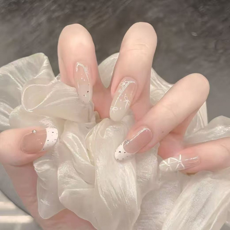 New Tea White Sketch Summer Fresh Hand-Painted Miu Series Ballet High-End French Ins Handmade Wearable Nail Art