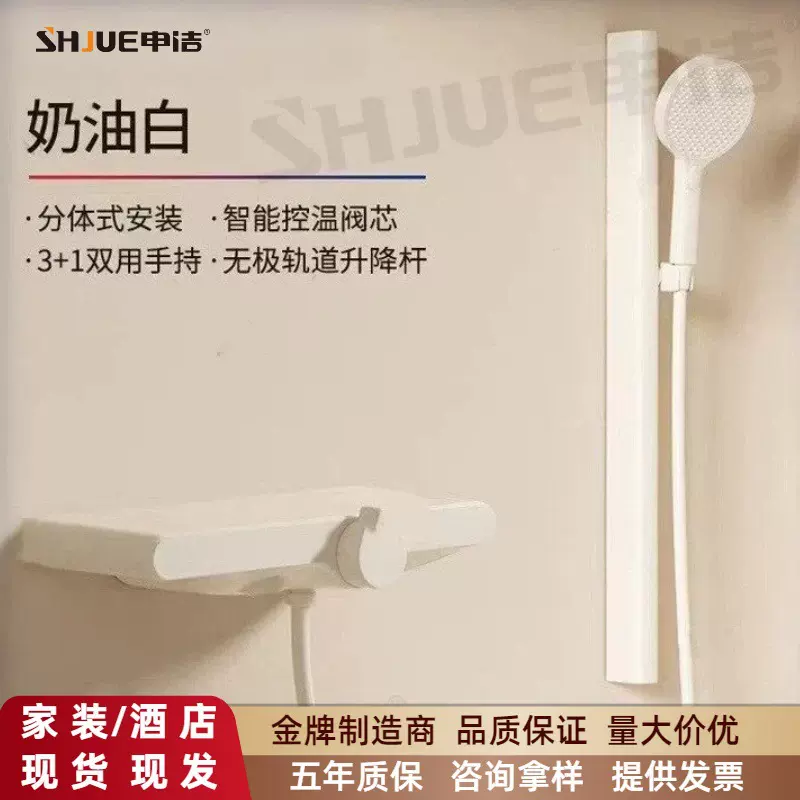 全铜奶油风简易花洒套装家用浴室隐藏下出水手持3+1模式增压套装