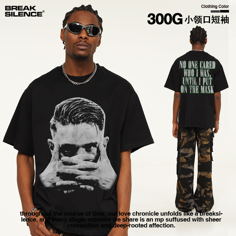 Cross-border 2025 Victor Football American Retro Heavy Washed Old Short-sleeved T-shirt Men's and Women's Cotton Small Collar