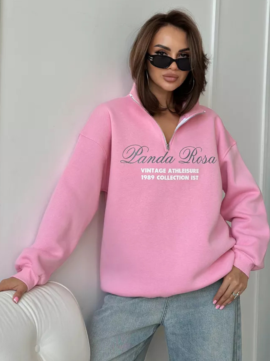 Felpa con cappuccio, mezza zip, calda, larga, foderata in pile, autunno-inverno, versatile, con stampa sul davanti_voghion.com