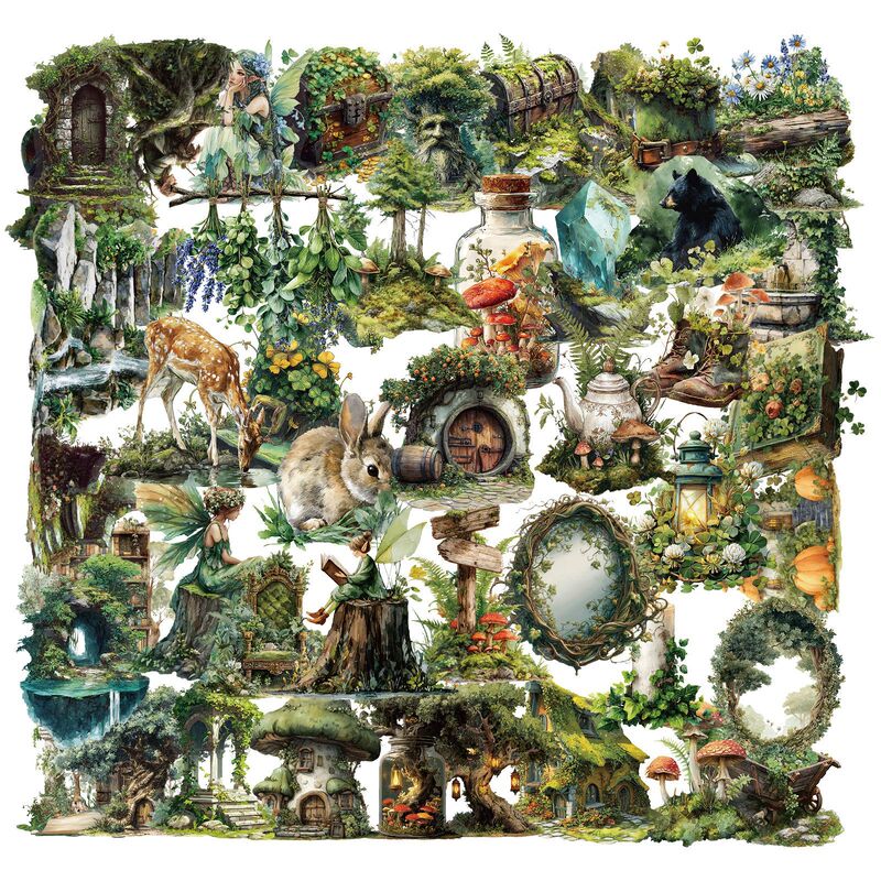 50 Pieces of Forest Secret Series Waterproof Pet Creative Stickers DIY Luggage Mobile Phone Guitar Stickers Cross-Border Wholesale