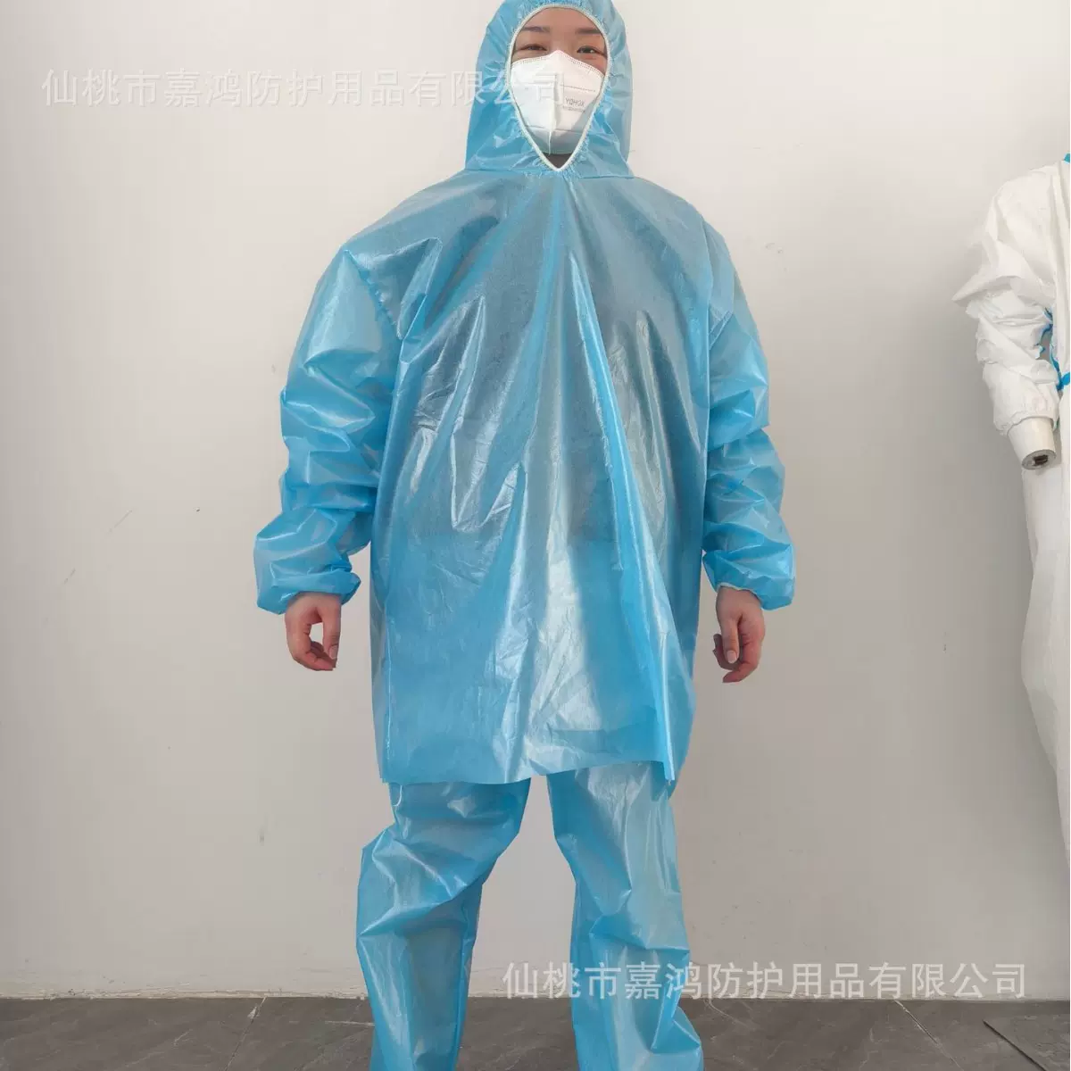 厂家供应 一次性白/蓝色覆膜分体式带帽防护服