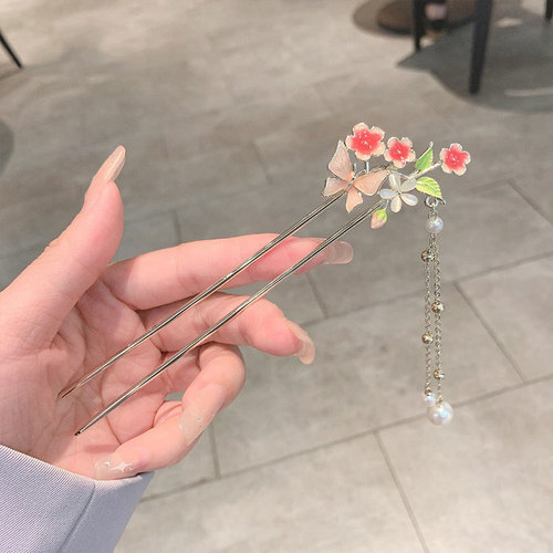 Ancient style tassel flower pearl metal hairpin new Chinese style ancient Hanfu hairpin hairpin on the back of the head wholesale hairpin