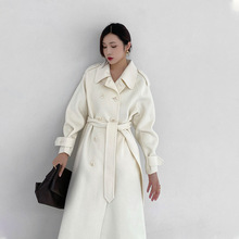 「安斐歐娜」韓版女裝羊毛呢子大衣腰帶長款雙面呢外套秋冬新品