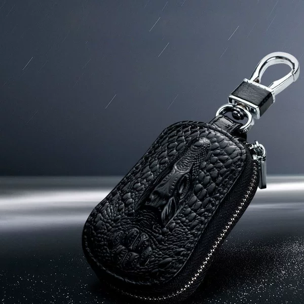 The first layer of leather bag car universal key bag men's multifunctional hook leather crocodile head storage remote control
