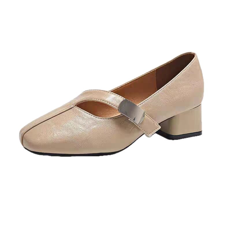 Zapatos de cuero suave estilo francés, zapatos de cuero suave, zapatos de talón único, zapatos de caño grueso, 2026 nuevos zapatos versátiles