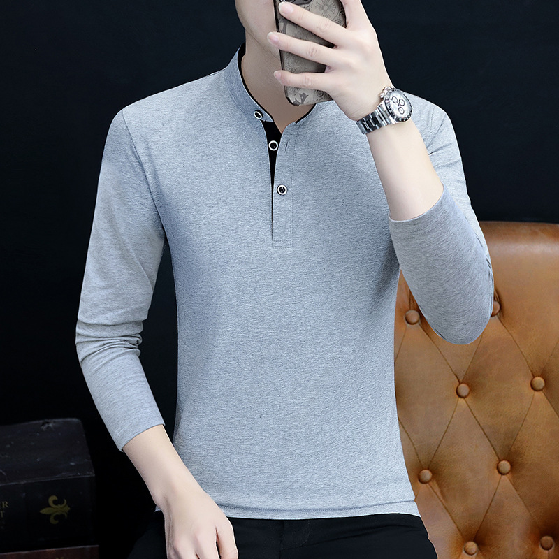 Camiseta polo de manga larga para hombres 2024 primavera nuevo algodón casual moda de color sólido camiseta delgada juvenil camiseta base