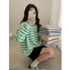 木四 秋装新品韩系品质款羊毛衫女撞色条纹羊毛套头针织毛衣6667
