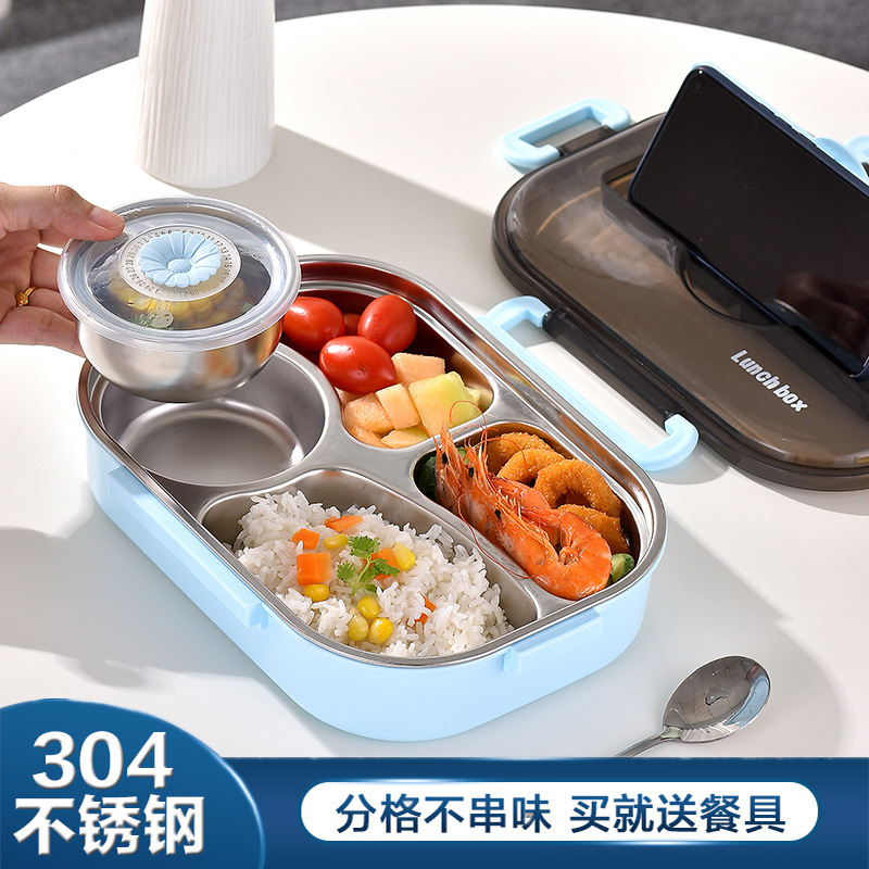保温饭盒304不锈钢餐盘便当盒学生微波炉塑料午餐盒跨境外贸批发