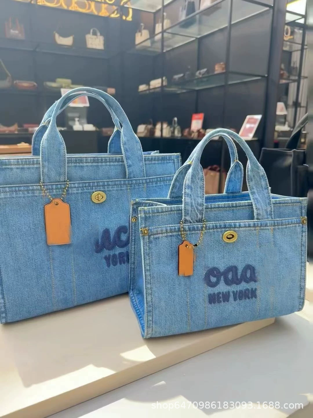 Fashionable denim handheld capacious shoulder bag, laptop