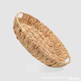 葫芦草编织桌面收纳盘手工水果托盘餐盘零食水果盘野餐篮柳编藤编