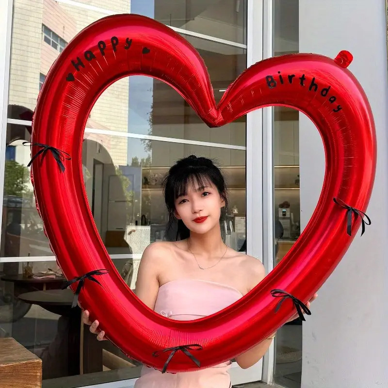 镂空大爱心相框蝴蝶结气球铝膜生日气球儿童派对布置拍照道具装饰|undefined