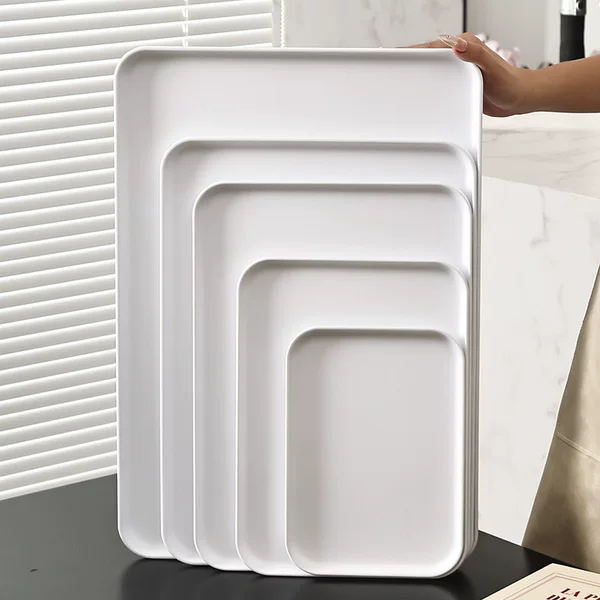 Extra-Large White Rectangular Plastic Serving Tray, Thickened, for School Canteens, Commercial Display, and Home Use