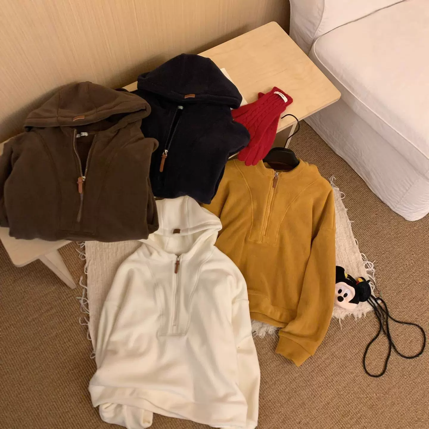 egg韩系黄色半拉链长袖连帽卫衣女秋冬慵懒风小个子套头短款上衣