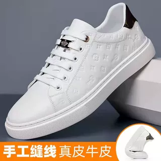 春季新款板鞋男休闲运动麦昆鞋厚底欧洲站百搭软皮小白鞋男潮