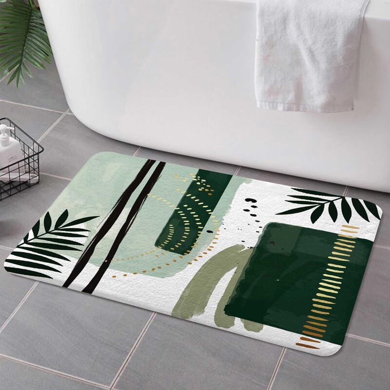 Cross-Border Morandi Dark Green Abstract Palm Leaf Gold Lines Minimalist Bathroom Flannel Floor Mat Home Carpet Decoration Cross-Border Morandi Dark Green Abstract Palm Leaf Gold Lines Minimalist Bathroom Flannel Floor Mat Home Carpet Decoration
