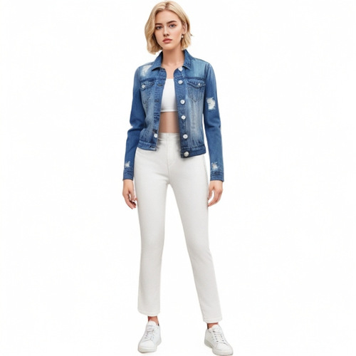 High-Quality 2024 Summer Urban Style Elegant Denim Open-Front Long-Sleeve Square Collar Women's Shirt Manufacturer Wholesale