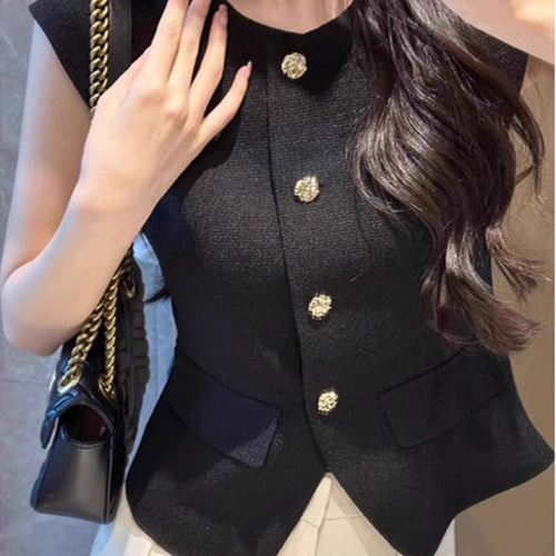Black Little Black Dress Style Vest Jacket for Women, Summer 2025 New Arrival, Stylish Outerwear, European Style Tank Top Vest