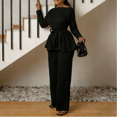 Trailer rope/net/strap: Tie-Up Top High-Waisted Fashion Casual Suit - m-black