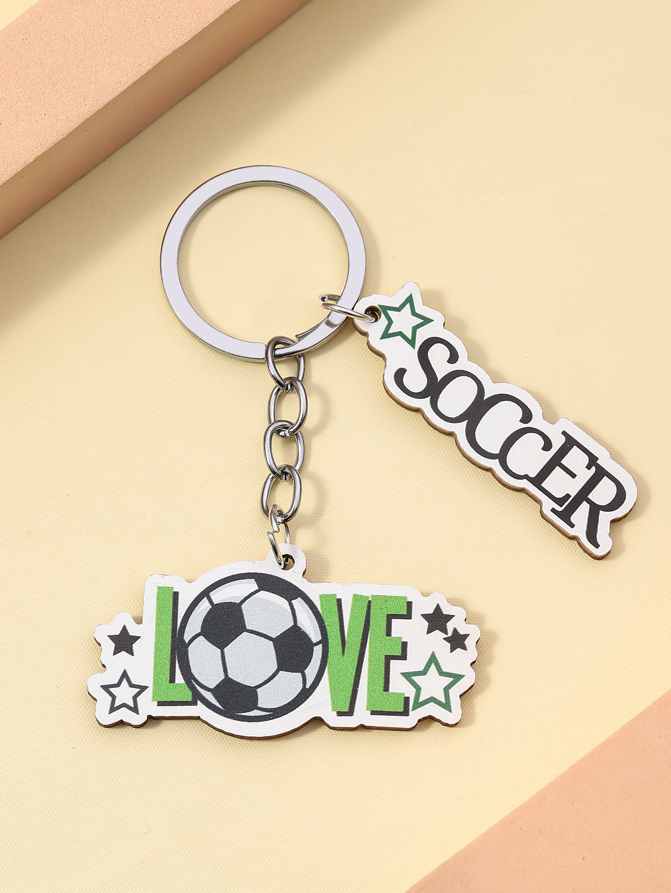12g Weight Keychain Classification Daily Occasion Wood Material Letter, Ball Pattern Unisex Gender Sports Style Sports Letter Ball Wood Unisex Keychain 14