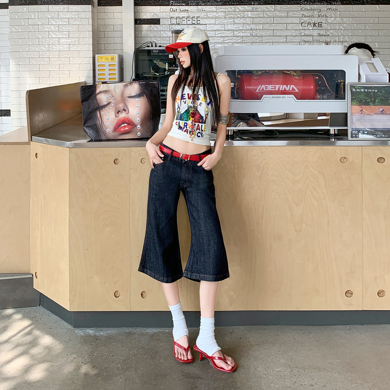 【New Product】！2026 Summer Denim｜American-Style Retro Flared Washed Red Stitching Women's Denim Shorts