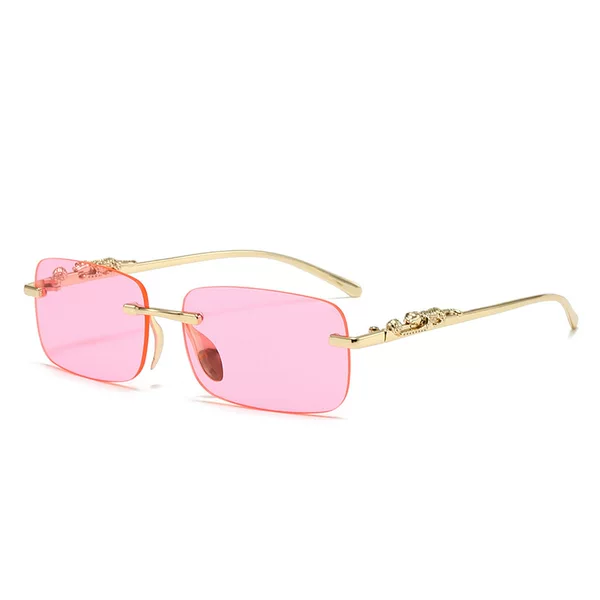 Metal Rimless Glasses, Personalized Cheetah Decorative Edge-Cut Sunglasses, Colorful Lenses, Retro Sunglasses, Color-Changing Sunglasses