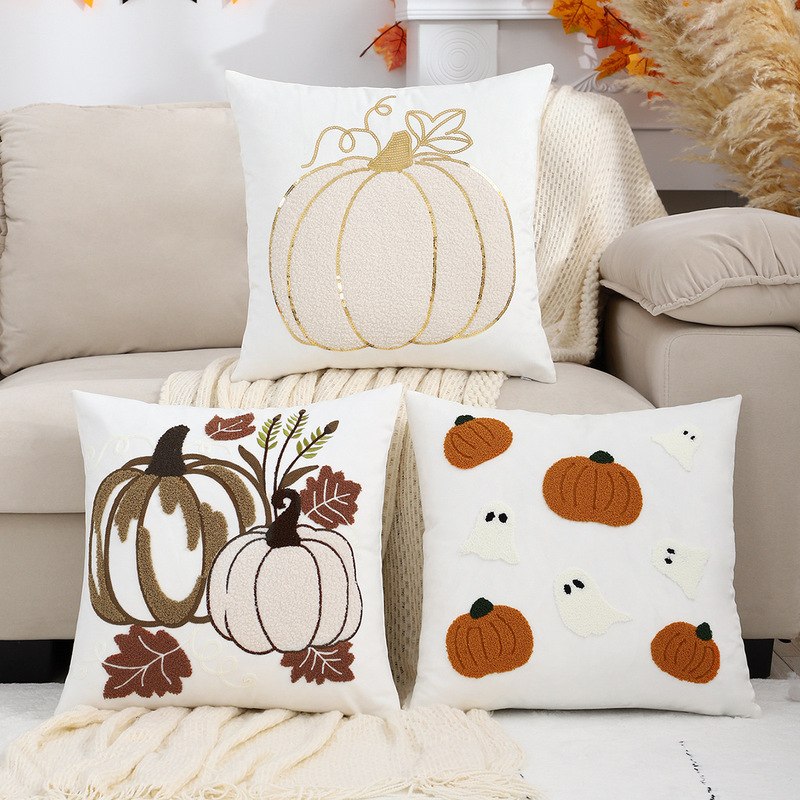 外国貿易クロスボーダーハロウィン枕カバーカボチャゴーストフランネル刺繍感謝祭工場ドロップシッピング|undefined