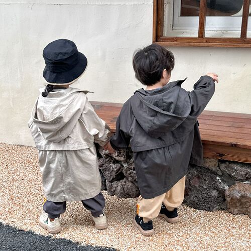 Children's coat mid-length hooded windbreaker for boys and girls  new spring and autumn Korean style loose baby coat