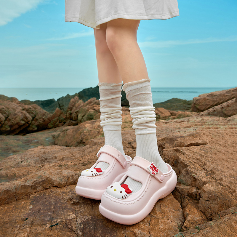 Sanrio Genuine Mary Jane Slippers for Women, Non-Slip Breathable Sandals for Summer, Thick-Soled Height-Increasing Beach Clogs