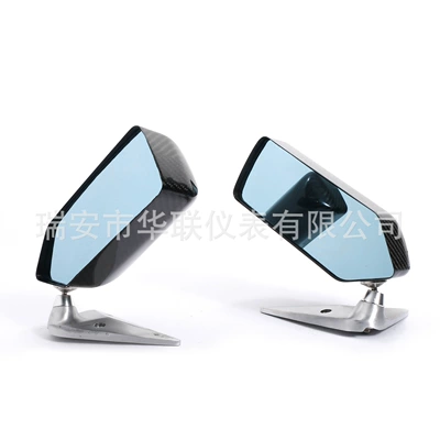 Universal Car Modified Rearview Mirror F1 Bullet Aluminum Alloy Base Carbon Fiber Pattern Rearview Mirror Blue Mirror Modified Rearview Mirror (Car mirror)