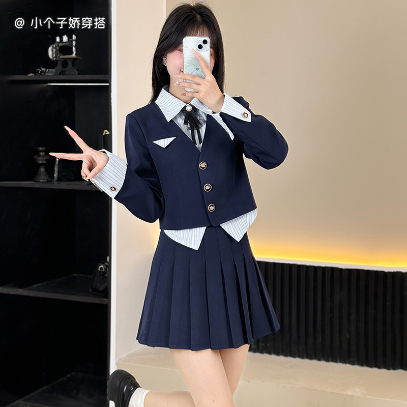 plus size Chubby Slimming College Style suit chubby girl Fake Two-piece Suit Jacket Women's Autumn New Skirt Two-piece Set
