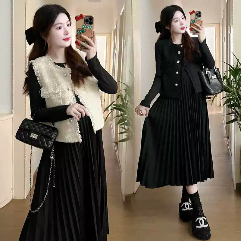 Осенний модный жилет для беременных, платье, комплект, в стиле Chanel