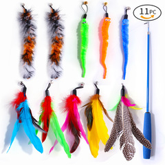 Cross-border new pet cat toy caterpillar pearl feather fishing rod replacement head telescopic cat funny stick fishing rod