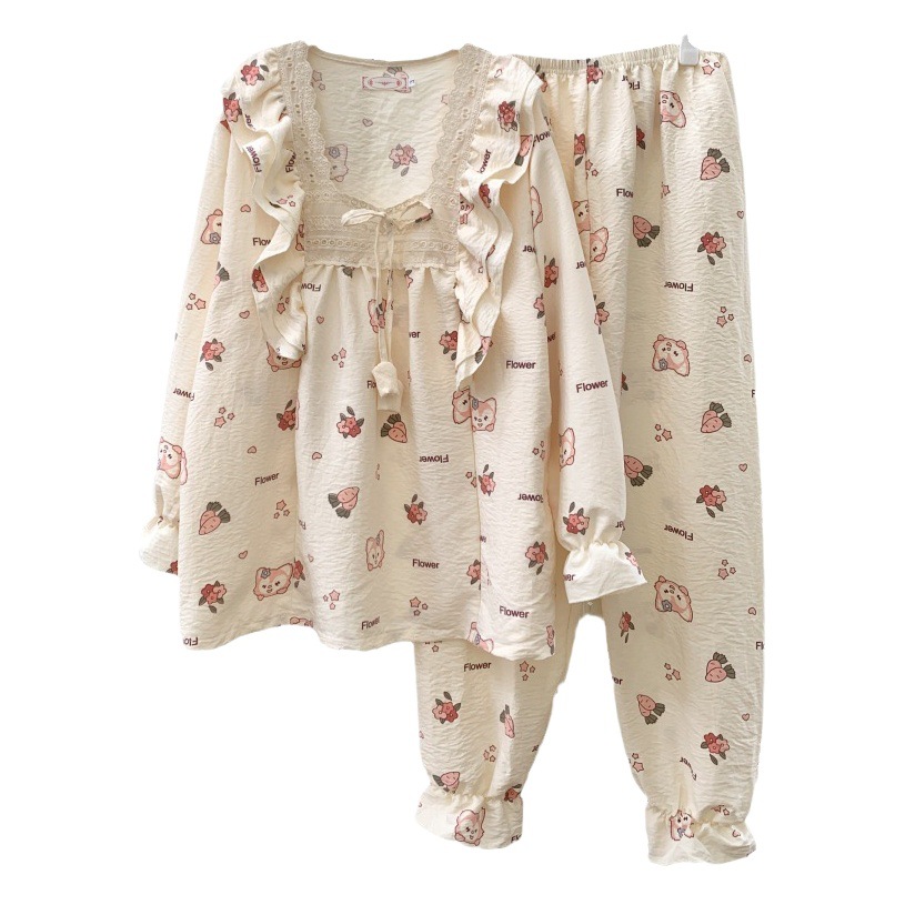 Lingna Beier niña pijamas Otoño e Invierno estilo japonés fresco casual estudiante manga larga desgaste del hogar conjunto de dos piezas se puede usar fuera