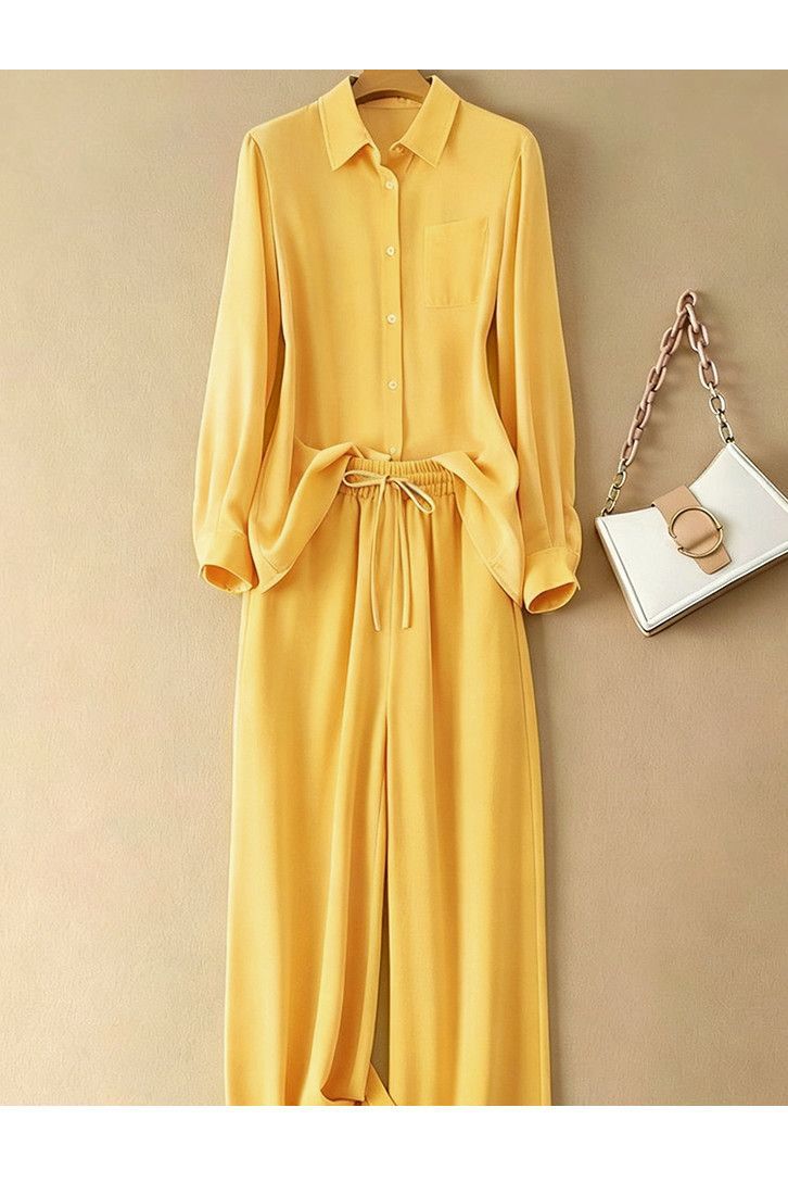 Damen Sommer Set Aus Baumwoll-leinen Bluse Und Hose Elegant_voghion.com