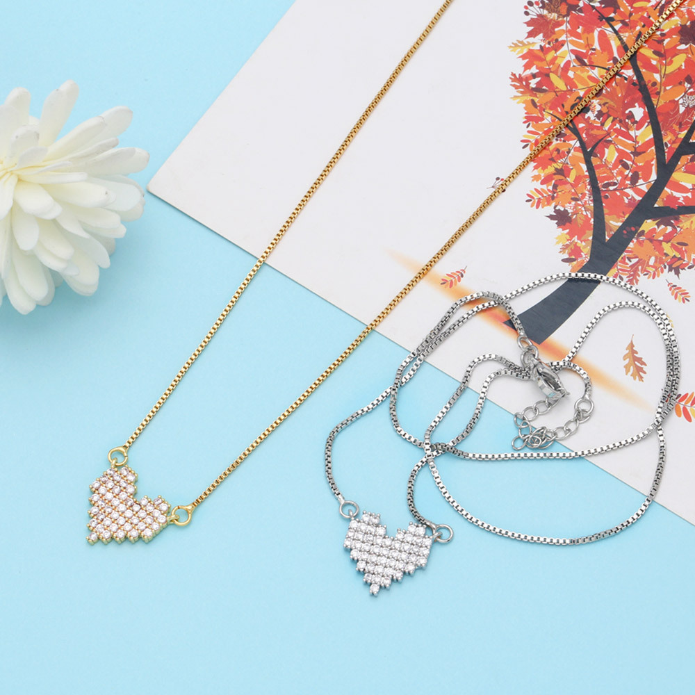 Fashion Heart Shape Copper Pendant Necklace Inlay Zircon Copper Necklaces