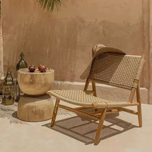 Casual Outdoor Solid Wood Rattan Tables and Chairs Balcony Garden B&B Sofa Coffee Table Courtyard Outdoor Sun Protection Teak Furniture