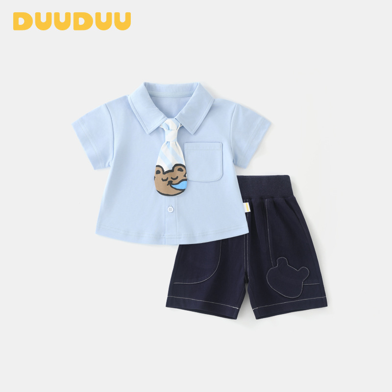 Duuduu Korean Style New Baby Short-Sleeved Shirt Kidsren's Clothing Baby Shorts Kidsren's Clothing Summer Clothing Boys' Suits