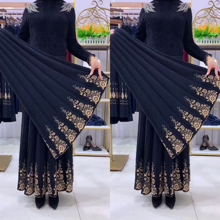 秋冬新款时尚羊毛大摆裙太阳花高弹高腰气质百搭减龄长裙女裙