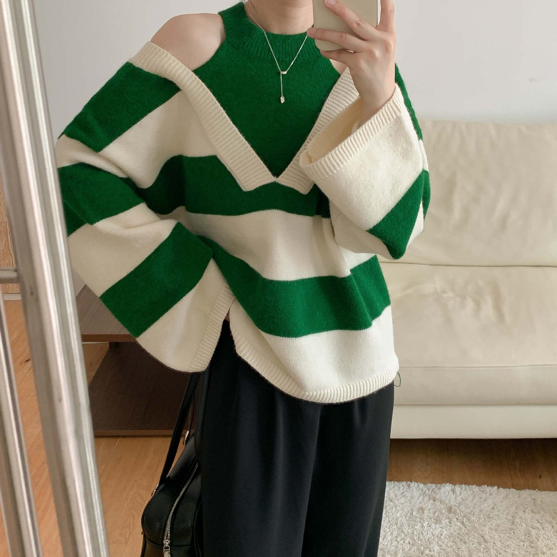 24 invierno Puyuan ropa privada de mujer de cachemira cuello grueso cuello colgante suéter suelto