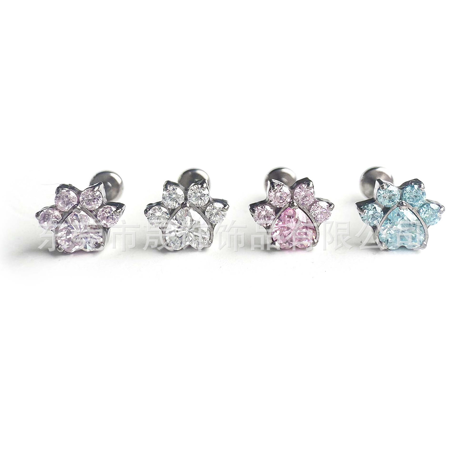 F136 Titanium 满 Diamond 桃 Heart Cat Paw Studded Cubic Zirconia Ear Stud G23 Implant Grade Titanium Labret Stud 人体 Piercing Jewelry Helix Cartilage Stud