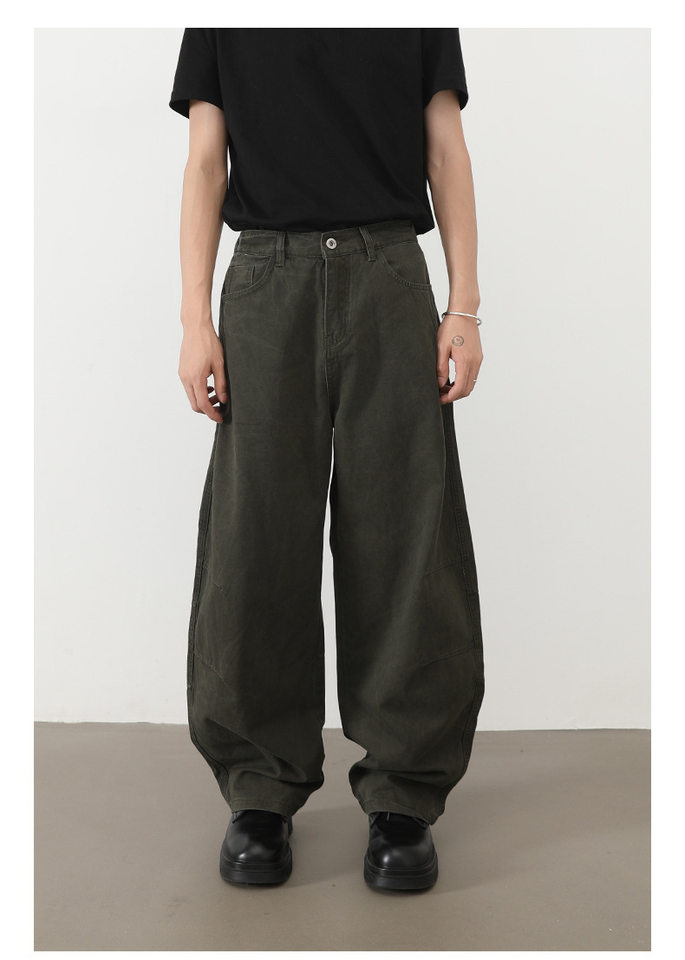 Quần jeans nam ống rộng lưng thun nửa, dáng suông thoải mái — Màu xanh quân đội, màu xám nhạt, màu xám đen, đen chi tiết 6